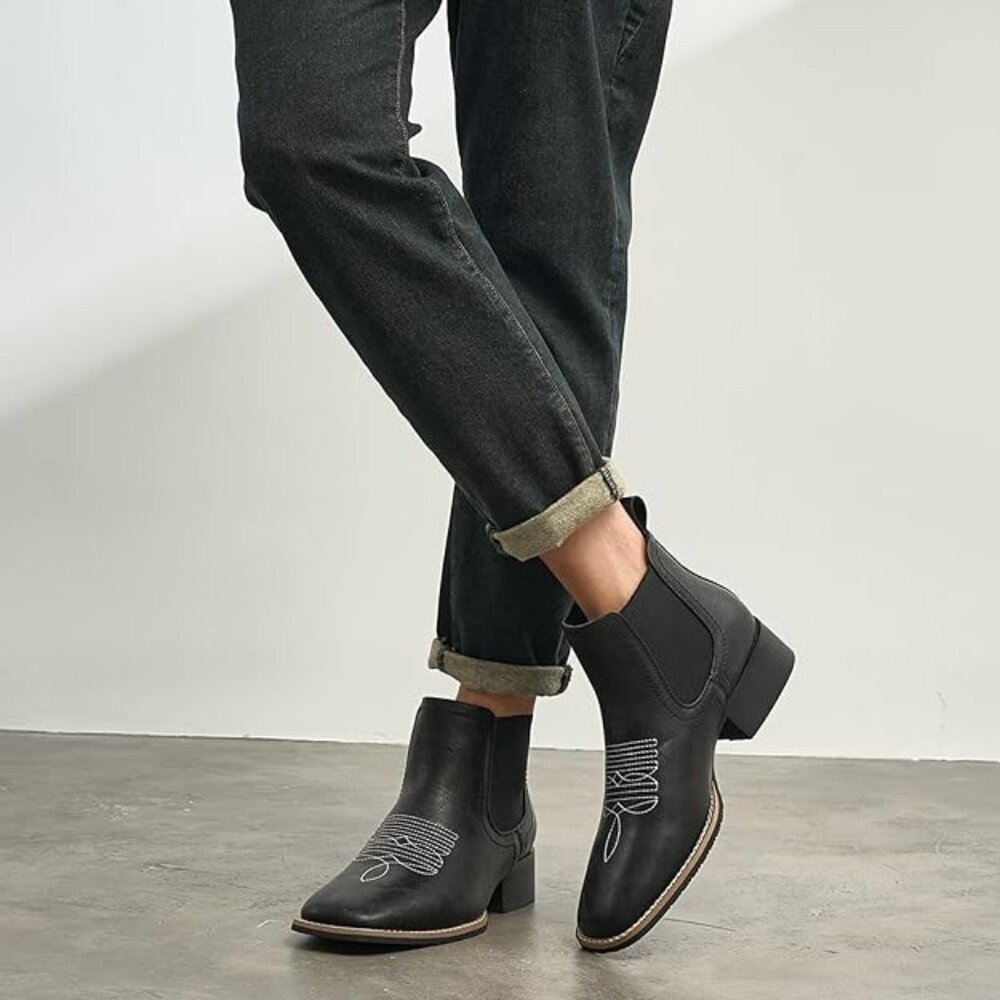 Western Cowboy Boots for Men Square Toe Comfortable Ankle Retro Stylish Boots